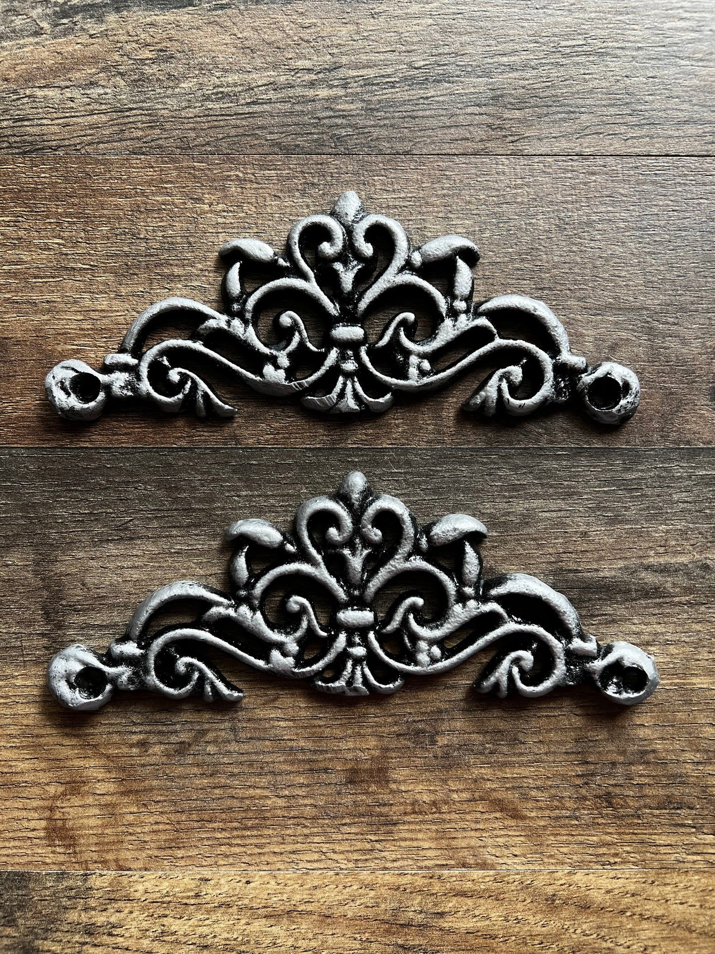 TWO Cast Iron Scroll Toppers | PICK Your COLOR | Cabinet Hardware | Wall Plaques | Tuscan | Kitchen | Pediment | Bathroom