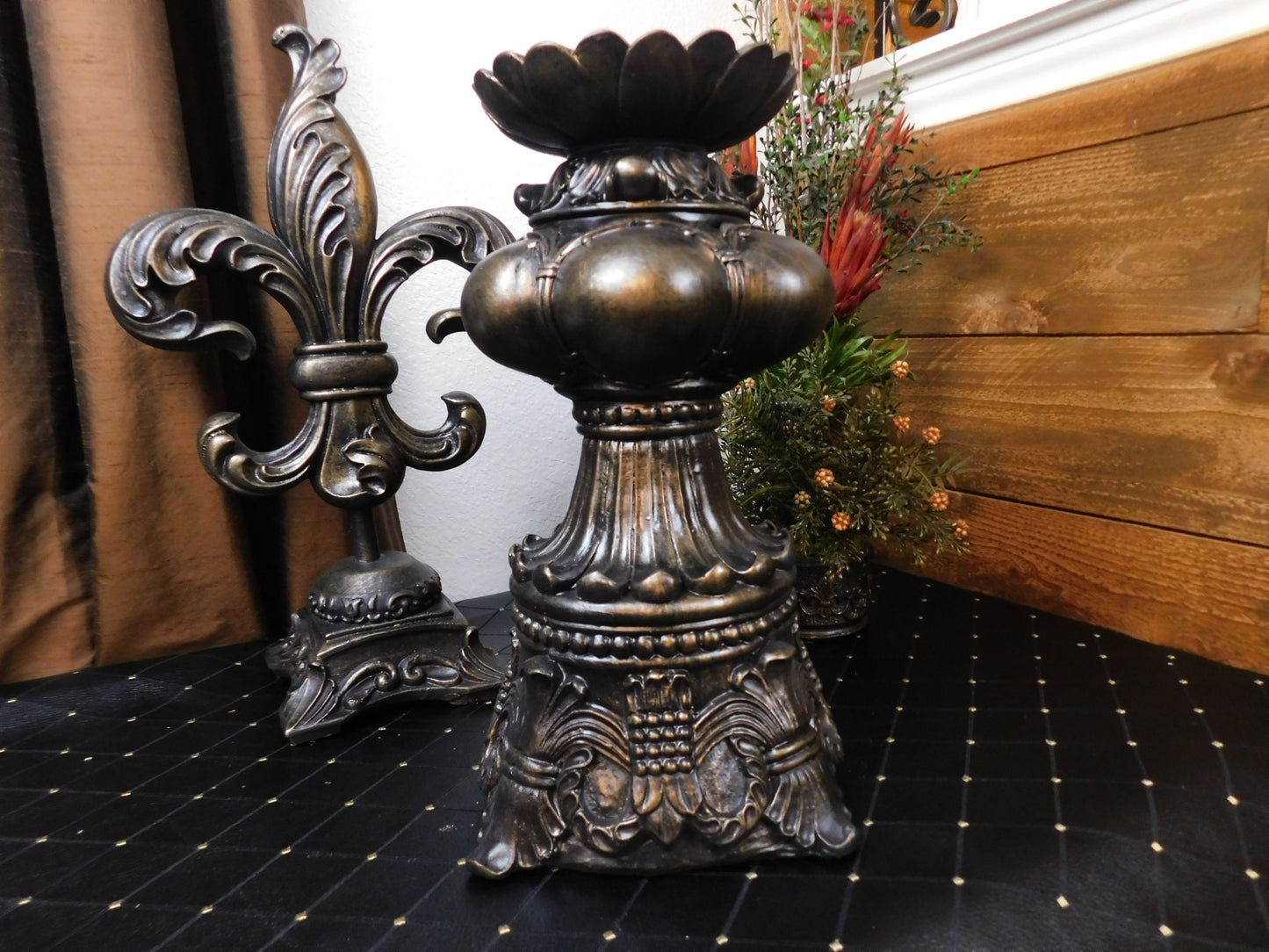 Tall Pillar Candle Holder - PICK YOUR COLOR - Hand painted and Handmade - Old World, Tuscan, Medieval, Traditional, Royal Home decor