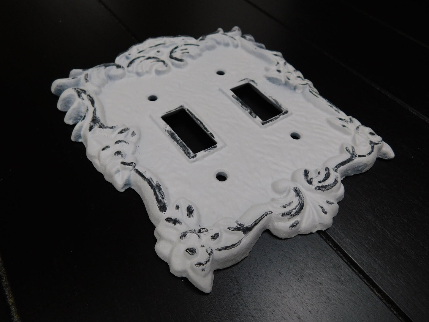 Double Toggle Switch Plate Cover, PICK YOUR COLOR, Two Toggle Metal Cast Iron Switch Plate, Bathroom Wall Decor. FleurDeLisJunkie