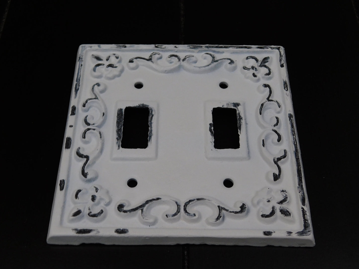 Double Toggle Light Switch Plate Cover, PICK YOUR COLOR, Cast Iron Two Toggle, Switch Plate Cover, Wall Decor, Nursery Decor, Fleur de lis