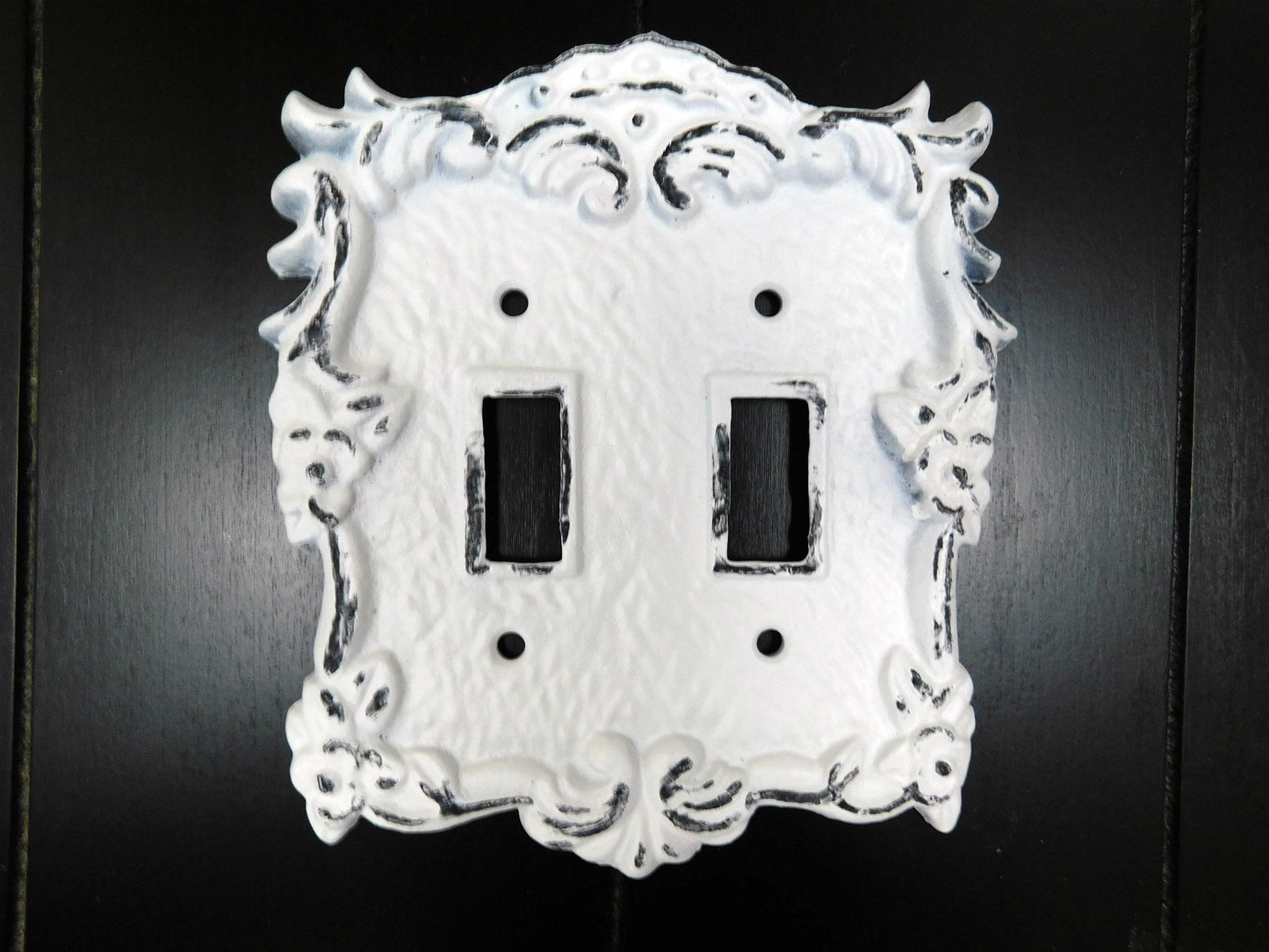 Double Toggle Switch Plate Cover, PICK YOUR COLOR, Two Toggle Metal Cast Iron Switch Plate, Bathroom Wall Decor. FleurDeLisJunkie