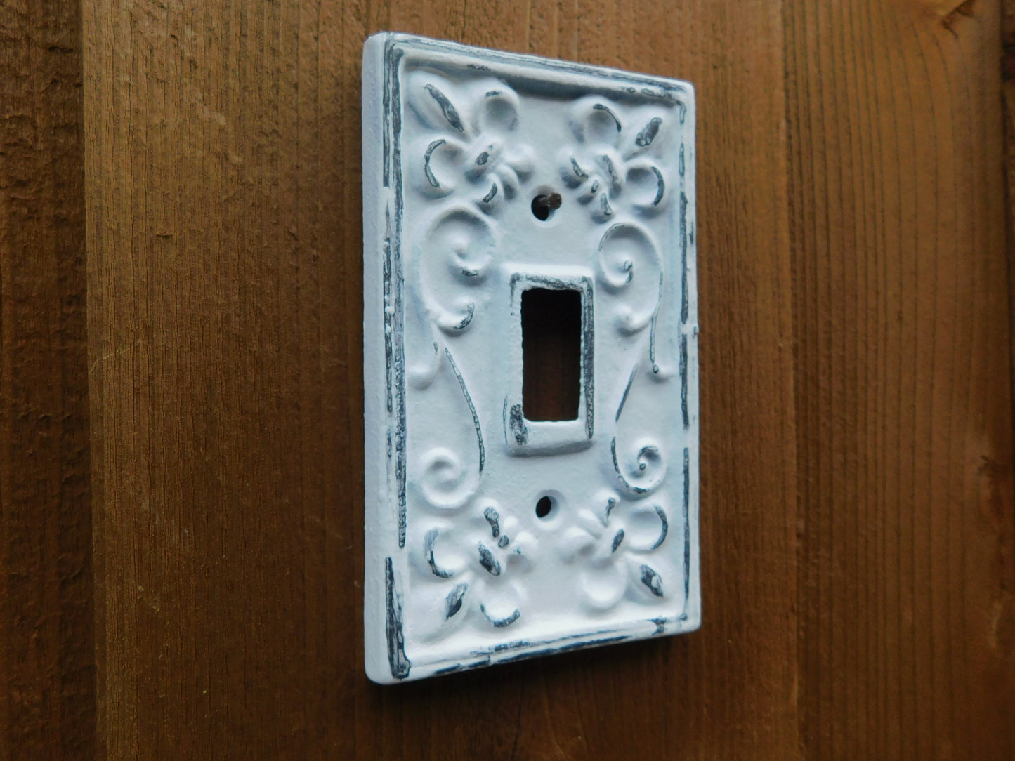 Single Toggle Light Switch Plate Cover, PICK YOUR COLOR, Shabby Chic, Metal Wall Decor, French Country Cottage, Rustic Cast Iron Decor