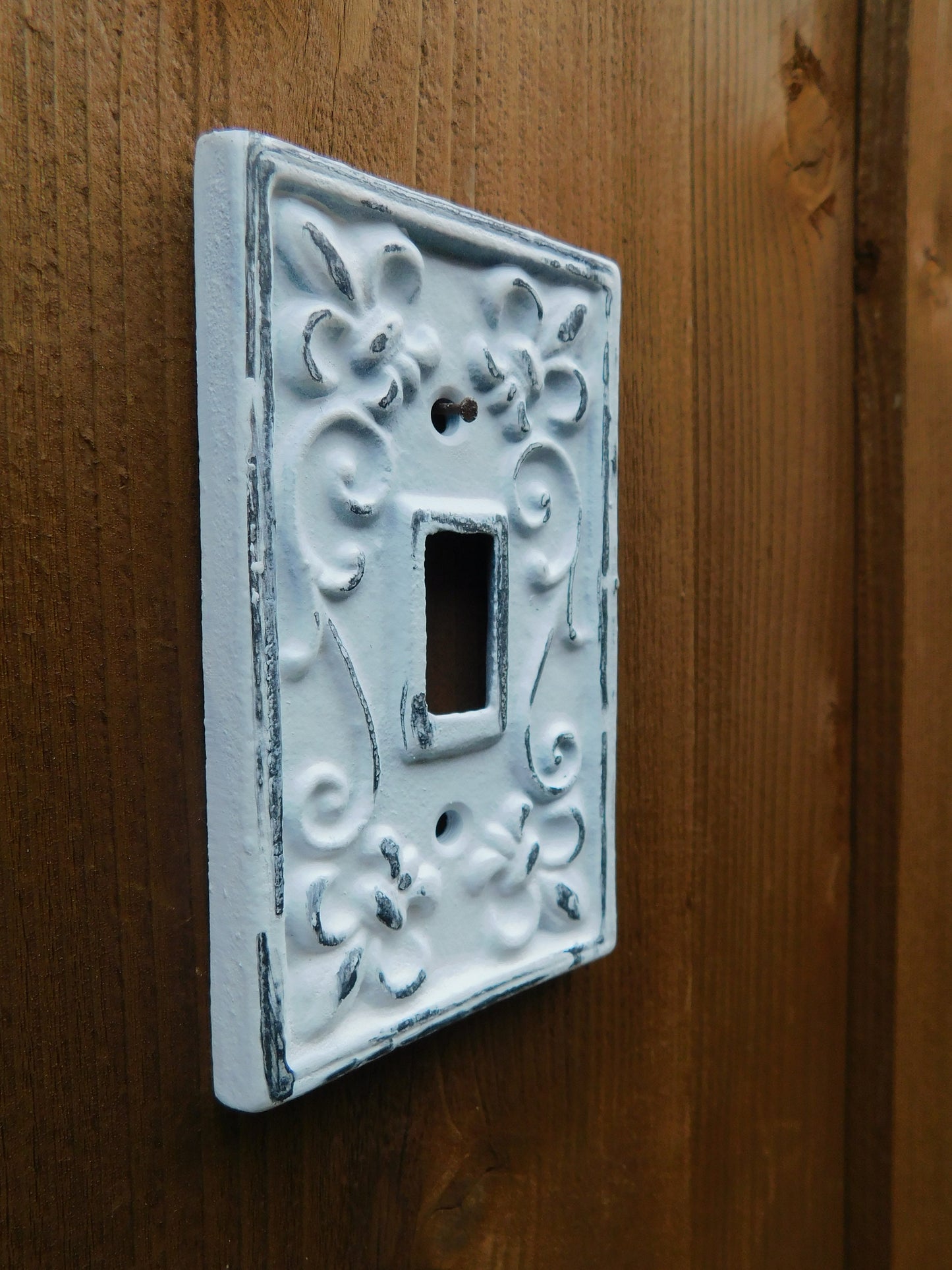 Single Toggle Light Switch Plate Cover, PICK YOUR COLOR, Shabby Chic, Metal Wall Decor, French Country Cottage, Rustic Cast Iron Decor