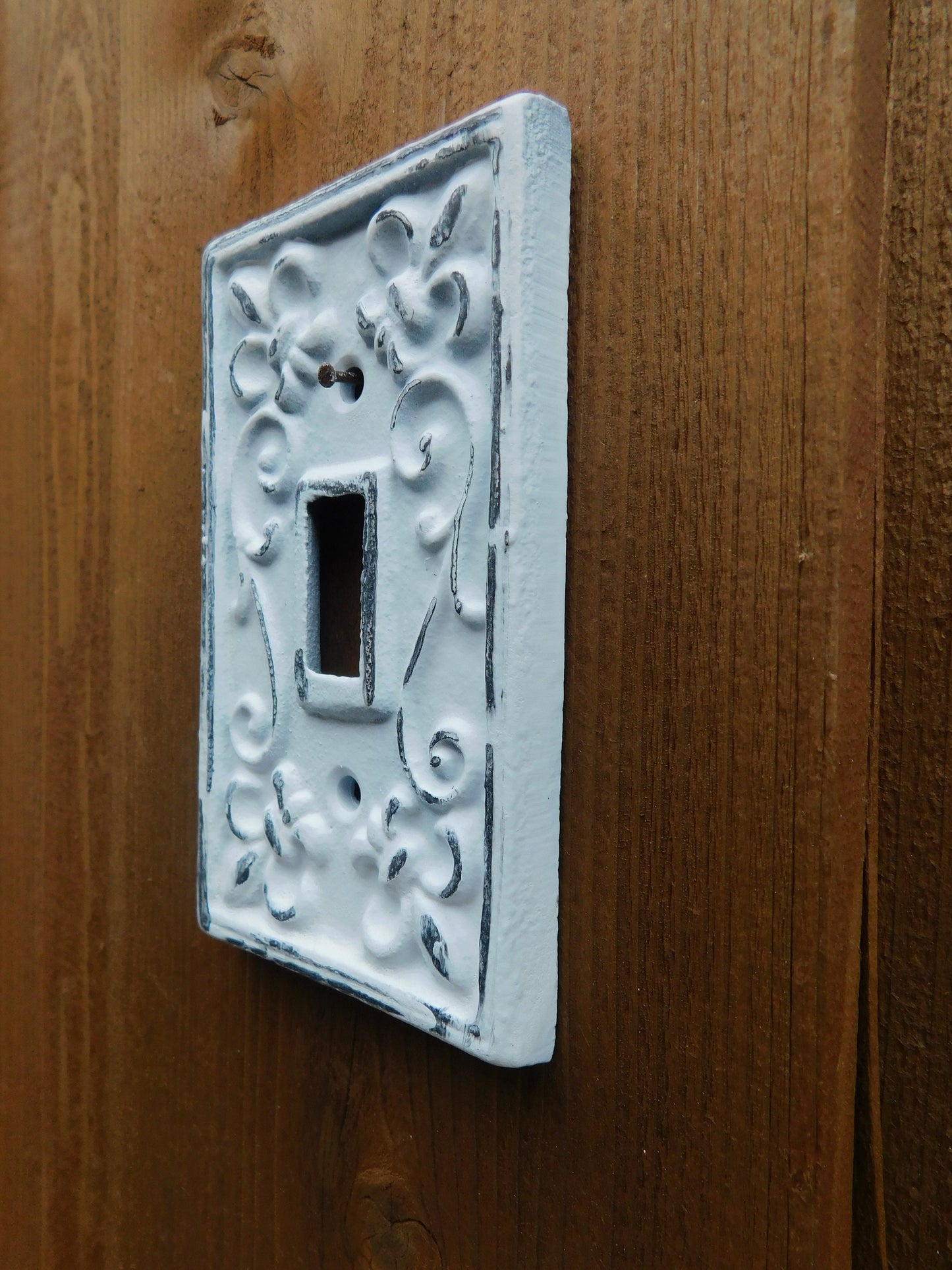 Single Toggle Light Switch Plate Cover, PICK YOUR COLOR, Shabby Chic, Metal Wall Decor, French Country Cottage, Rustic Cast Iron Decor