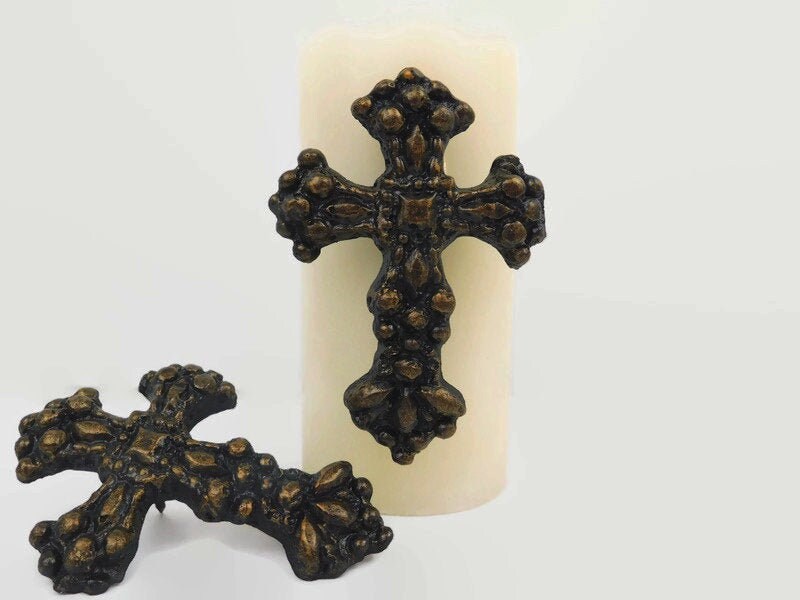 Set of 2 Cross Candle Accent Pin | PICK YOUR COLOR | Old World | Tuscan | Medieval | Crosses | Wedding favor | Baptism | Fleurdelisjunkie