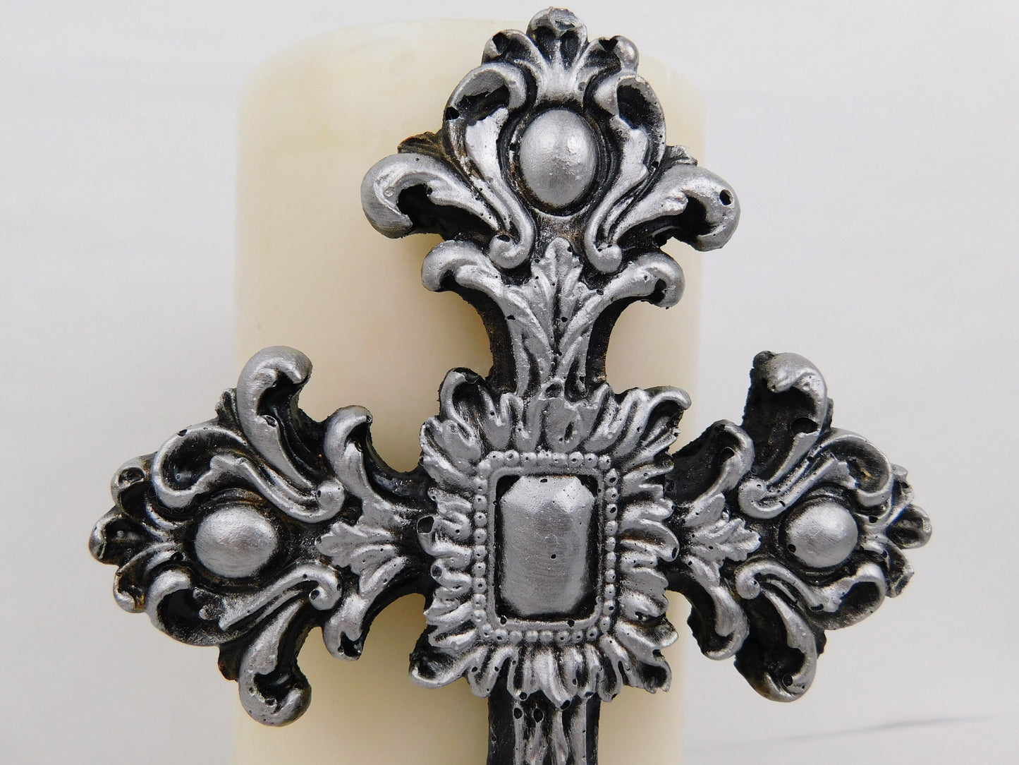Silver Cross Candle Pin for Pillar Candle - PICK YOUR COLOR - Crosses for Canldes - Fleur de Lis Crown Royal decor - FleurdelisJunkie