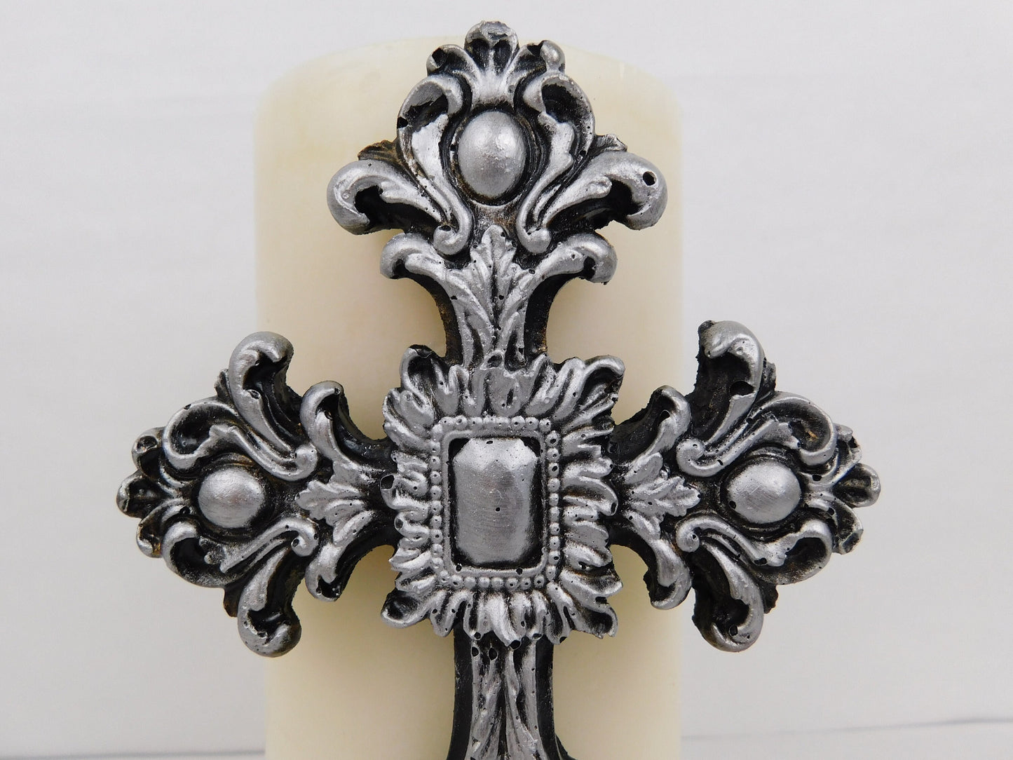 Silver Cross Candle Pin for Pillar Candle - PICK YOUR COLOR - Crosses for Canldes - Fleur de Lis Crown Royal decor - FleurdelisJunkie