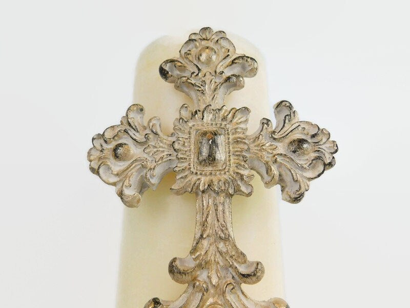 Cross Candle Pin for Pillar Candles | Pick Your Color | Christian Gift | Baptism, Wedding table decor | Castle Decor | Tuscan | Fleur de Lis