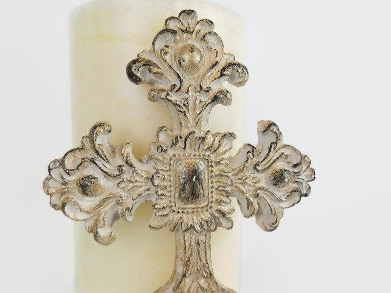 Cross Candle Pin for Pillar Candles | Pick Your Color | Christian Gift | Baptism, Wedding table decor | Castle Decor | Tuscan | Fleur de Lis