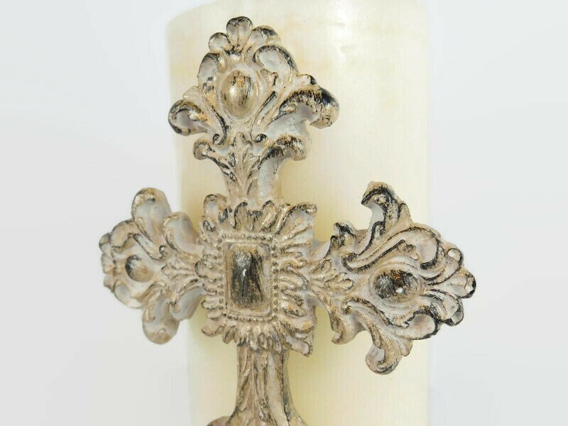 Cross Candle Pin for Pillar Candles | Pick Your Color | Christian Gift | Baptism, Wedding table decor | Castle Decor | Tuscan | Fleur de Lis