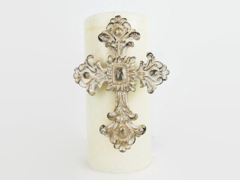Cross Candle Pin for Pillar Candles | Pick Your Color | Christian Gift | Baptism, Wedding table decor | Castle Decor | Tuscan | Fleur de Lis