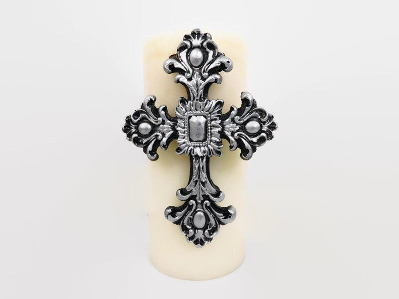 Silver Cross Candle Pin for Pillar Candle - PICK YOUR COLOR - Crosses for Canldes - Fleur de Lis Crown Royal decor - FleurdelisJunkie
