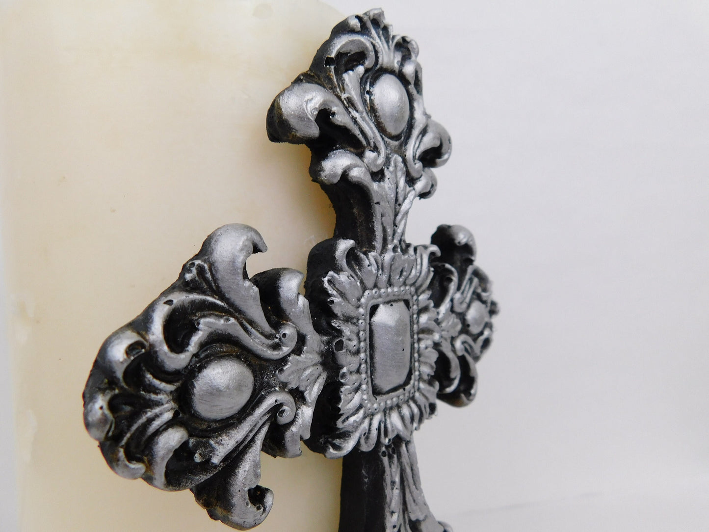 Silver Cross Candle Pin for Pillar Candle - PICK YOUR COLOR - Crosses for Canldes - Fleur de Lis Crown Royal decor - FleurdelisJunkie