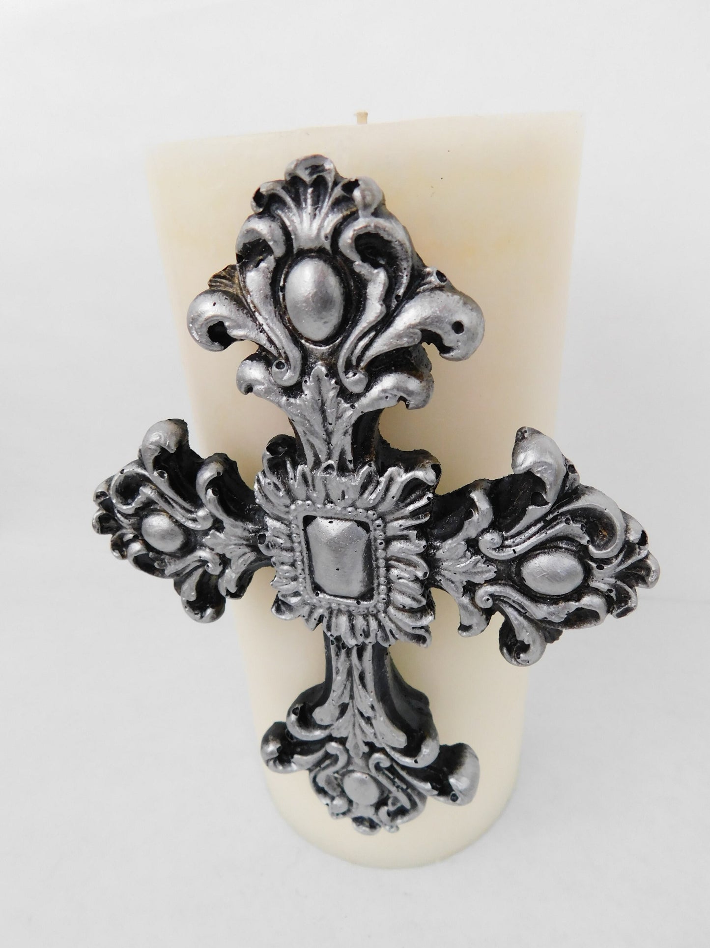 Silver Cross Candle Pin for Pillar Candle - PICK YOUR COLOR - Crosses for Canldes - Fleur de Lis Crown Royal decor - FleurdelisJunkie