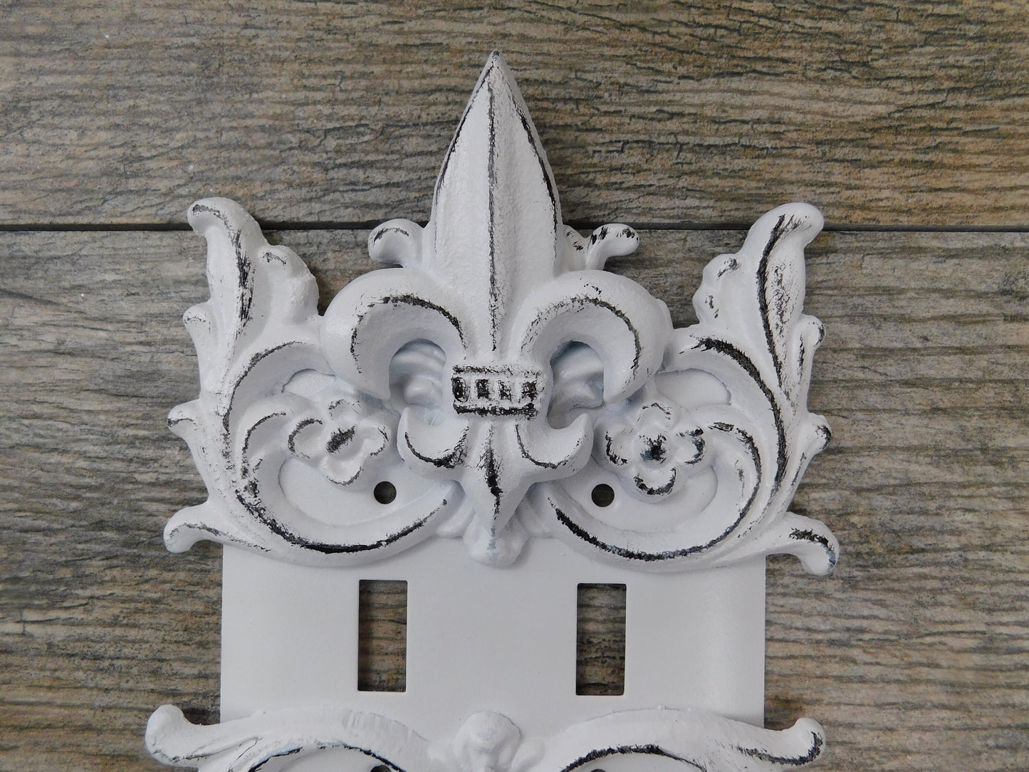 Metal Fleur De Lis Double Toggle Light Switch Cover Plate | PICK YOUR COLOR | Original design Iron Two Toggle | Victorian French Country