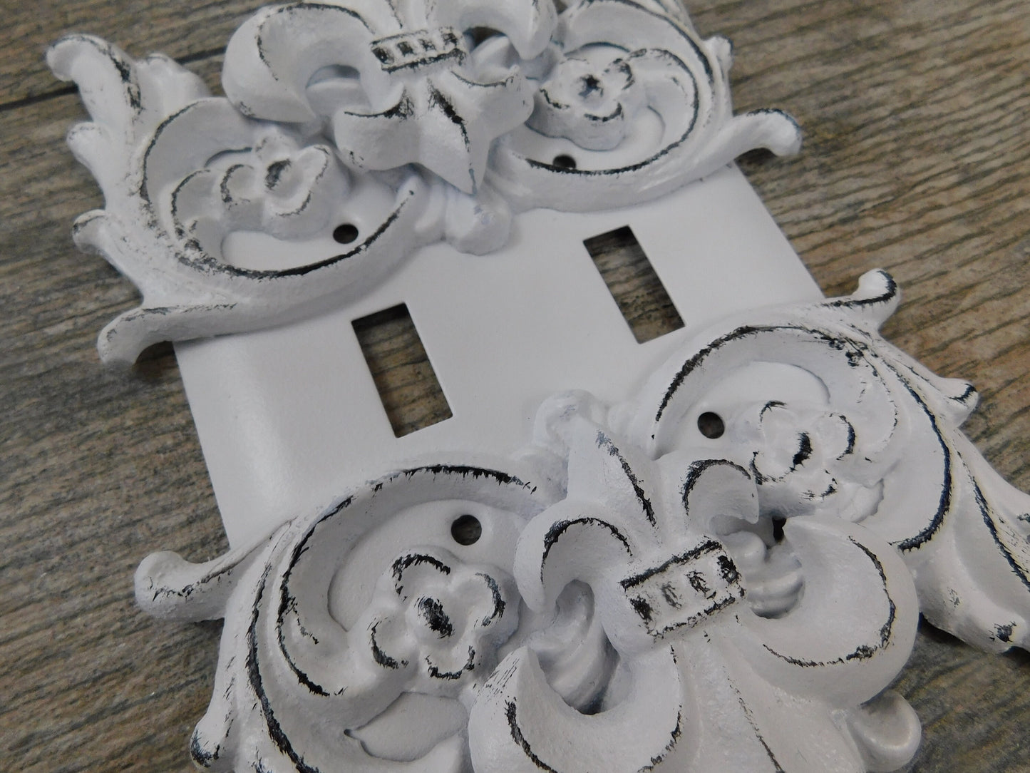Metal Fleur De Lis Double Toggle Light Switch Cover Plate | PICK YOUR COLOR | Original design Iron Two Toggle | Victorian French Country