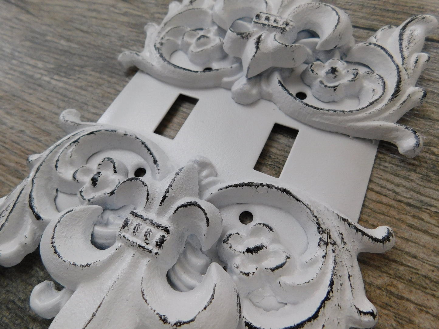 Metal Fleur De Lis Double Toggle Light Switch Cover Plate | PICK YOUR COLOR | Original design Iron Two Toggle | Victorian French Country