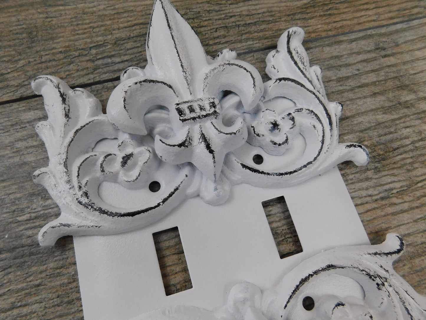 Metal Fleur De Lis Double Toggle Light Switch Cover Plate | PICK YOUR COLOR | Original design Iron Two Toggle | Victorian French Country