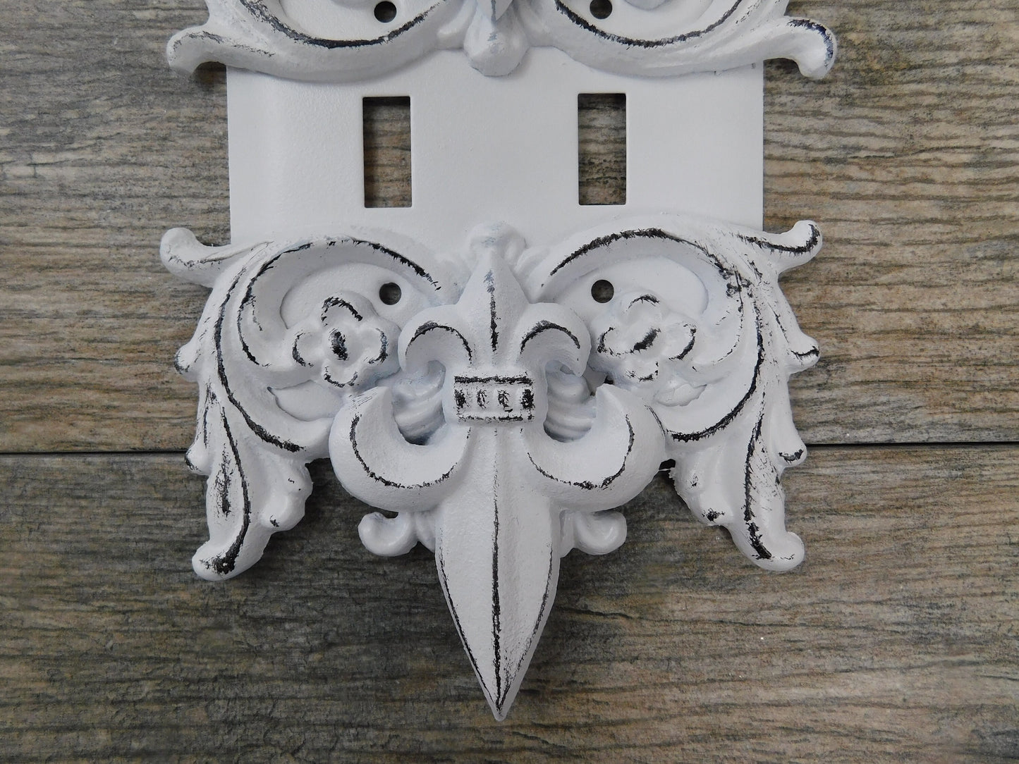 Metal Fleur De Lis Double Toggle Light Switch Cover Plate | PICK YOUR COLOR | Original design Iron Two Toggle | Victorian French Country
