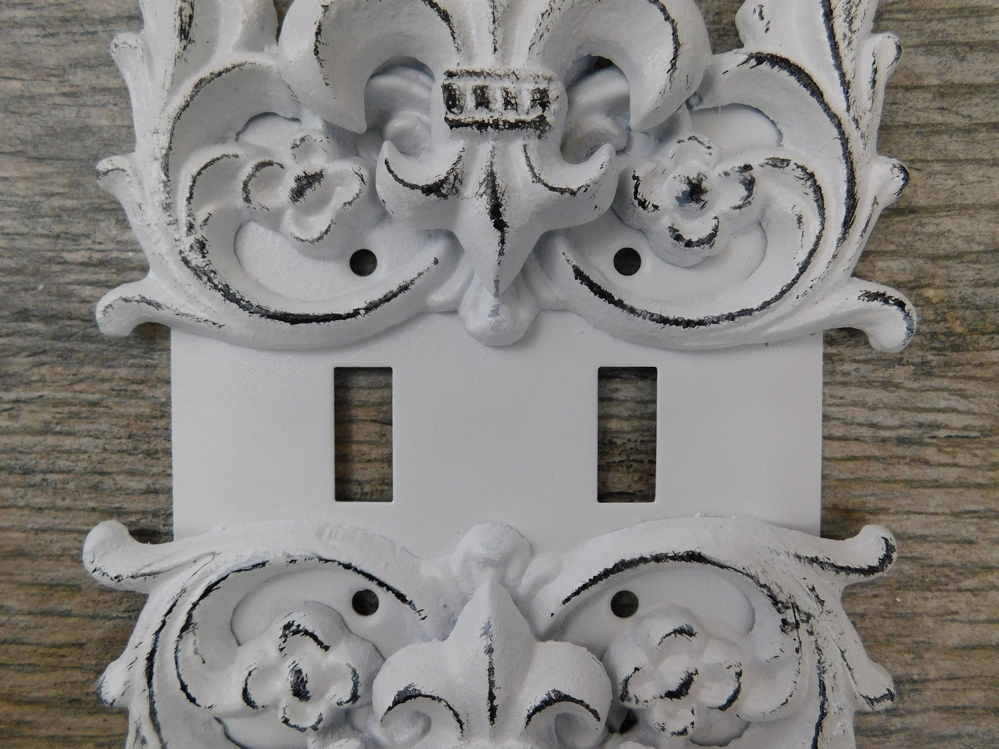 Metal Fleur De Lis Double Toggle Light Switch Cover Plate | PICK YOUR COLOR | Original design Iron Two Toggle | Victorian French Country