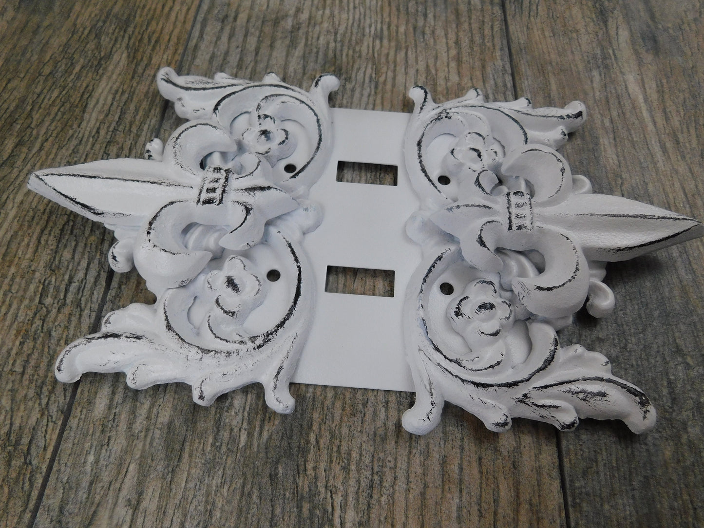 Metal Fleur De Lis Double Toggle Light Switch Cover Plate | PICK YOUR COLOR | Original design Iron Two Toggle | Victorian French Country