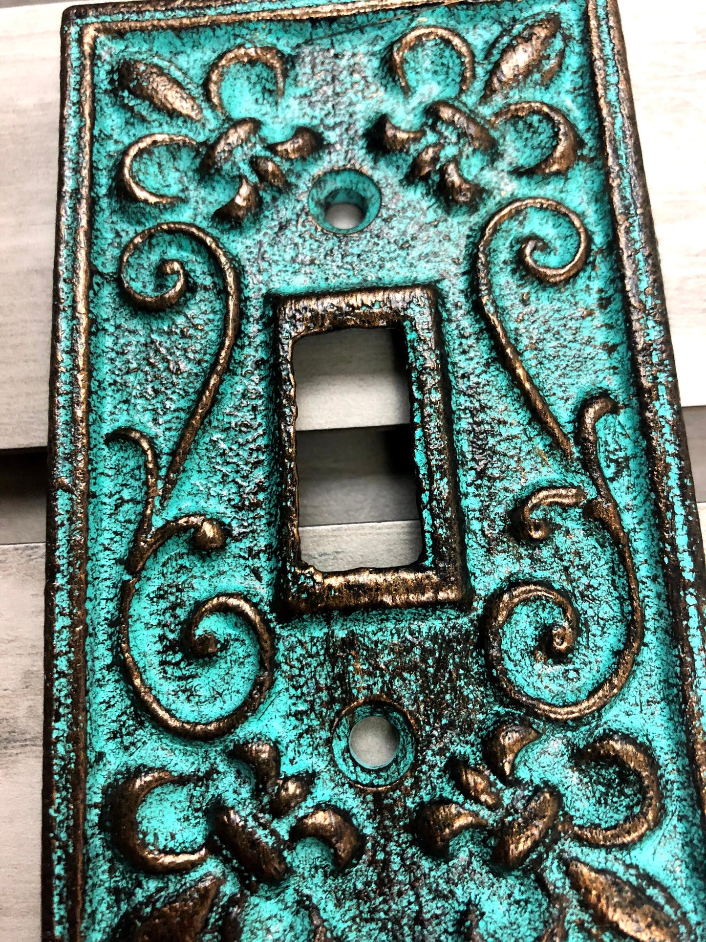 One Toggle Metal Switch Plate Cover, Pick Your Color, Single Toggle Light Switchplate, Tuscan Old World Fleur de Lis Decor