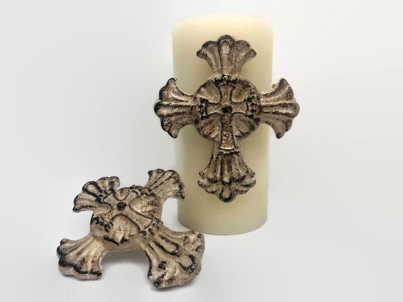Set of 2 Cross Candle Pins for Pillar Candles | PICK YOUR COLOR | Baptism Gifts, Candle Accent Pins, Candle Decor | Wedding Table Decor |