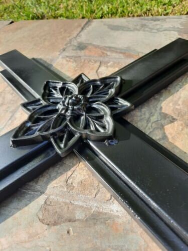 Large Black Iron Wall Cross. Handmade and hand painted. 36 inches tall.