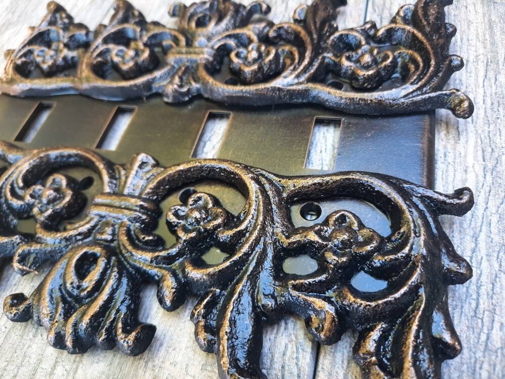Quad Toggle Swtich Plate Cover | PICK YOUR COLOR | Four Gang Switchplate | Tuscan | decorative light switch | FleurDeLisJunkie |