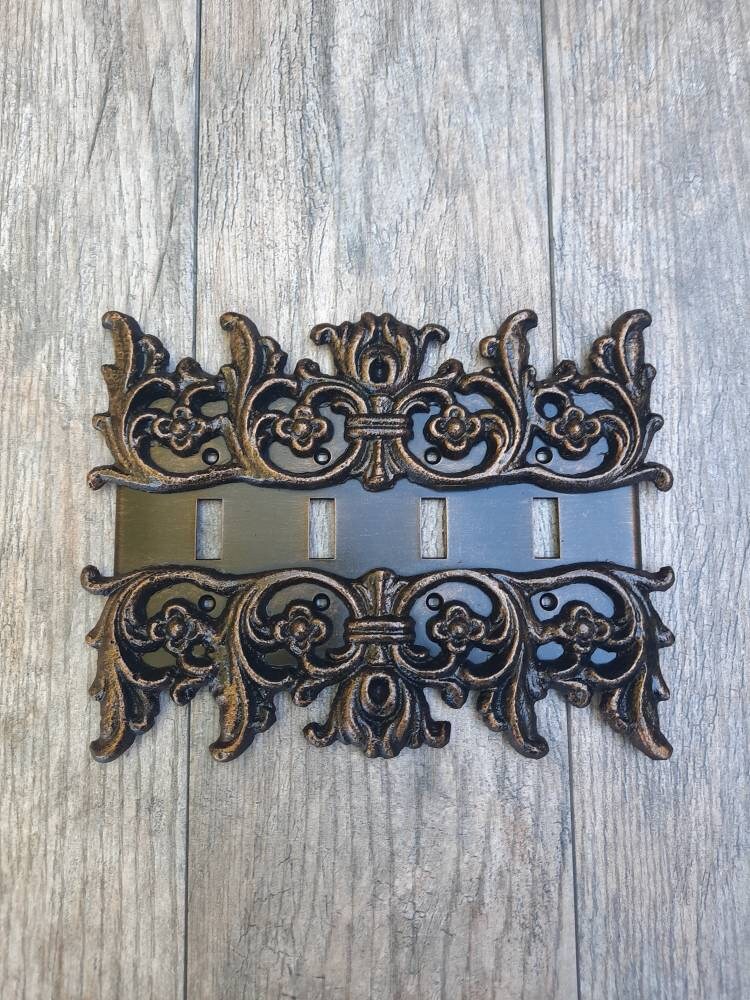 Quad Toggle Swtich Plate Cover | PICK YOUR COLOR | Four Gang Switchplate | Tuscan | decorative light switch | FleurDeLisJunkie |