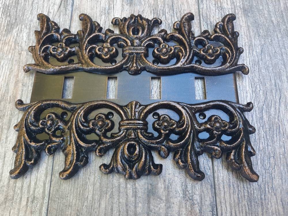 Quad Toggle Swtich Plate Cover | PICK YOUR COLOR | Four Gang Switchplate | Tuscan | decorative light switch | FleurDeLisJunkie |