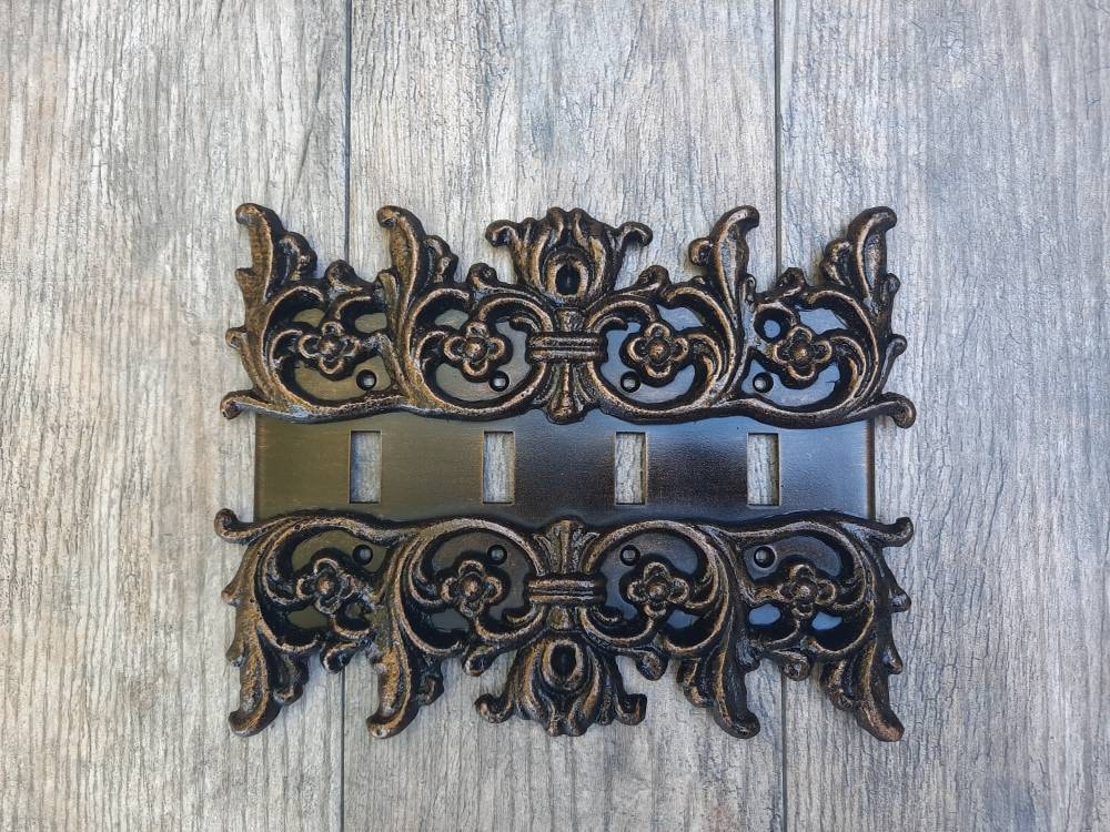 Quad Toggle Swtich Plate Cover | PICK YOUR COLOR | Four Gang Switchplate | Tuscan | decorative light switch | FleurDeLisJunkie |