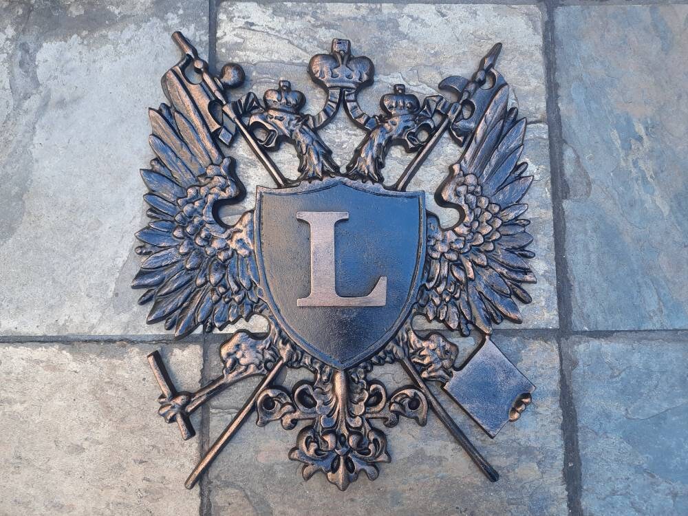 Personalized Shield with Initial. PICK YOUR COLOR. Coat of Arms Shield Medieval Wall Plaque Metal Decor Eagle Monogram Wall Decor