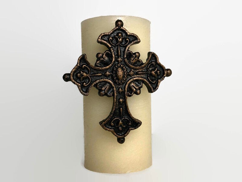 Cross Candle Pin | PICK YOUR COLOR | Crosses for Candles | Pillar Candle Decor | Crown, Fleur De Lis | FleurDeLisJunkie |