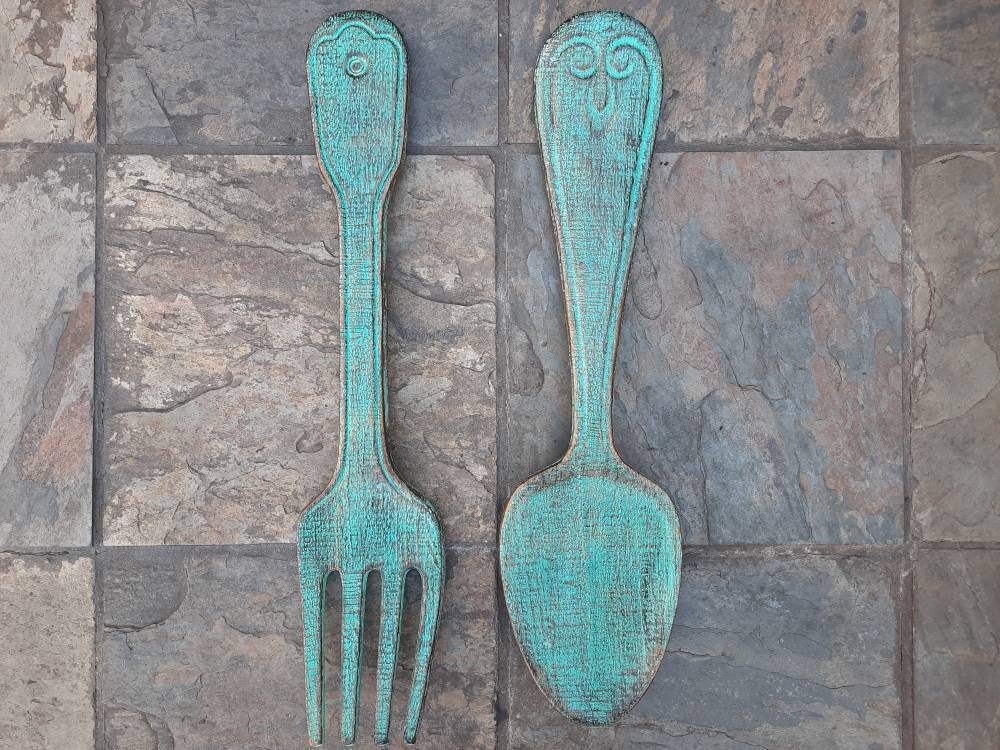 Rustic Fork and Spoon Wall Decor for the Kitchen | PICK YOUR COLOR | Large Spoon and Fork decor Signs Restaurant Decor Diner Decor