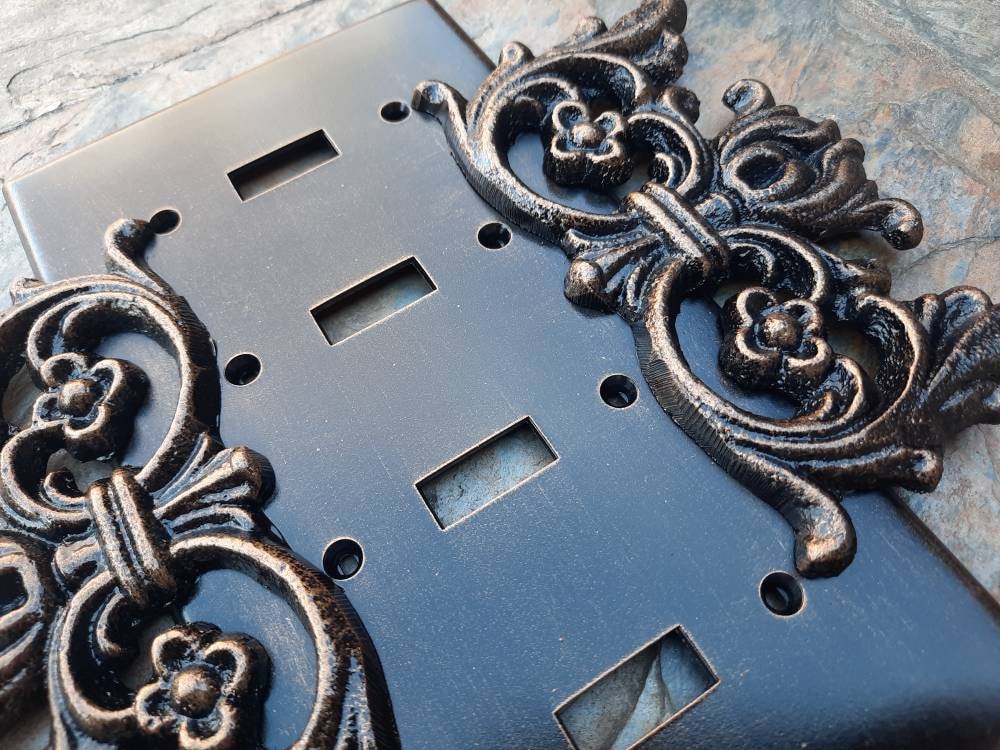 4 Toggle Switch Plate | PICK YOUR COLOR | Custom Quadruple Light Switchplate | Fleur de lis Four Toggle | Quad toggle switchplate