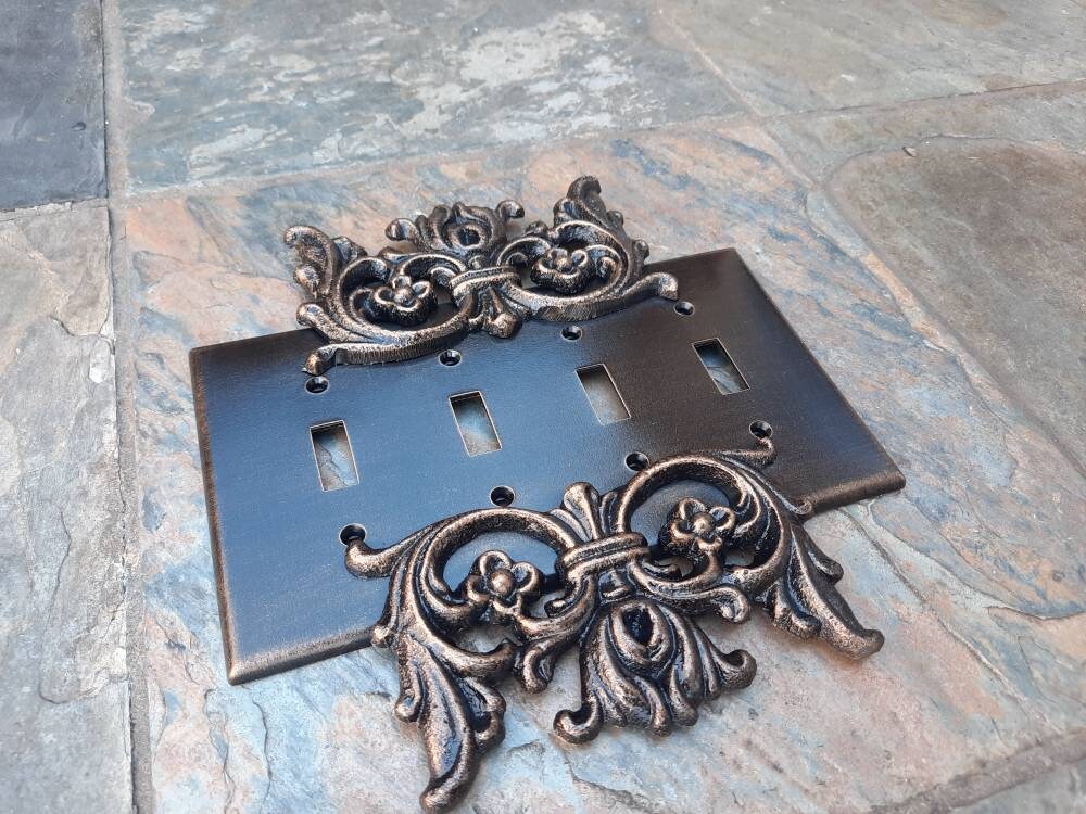 4 Toggle Switch Plate | PICK YOUR COLOR | Custom Quadruple Light Switchplate | Fleur de lis Four Toggle | Quad toggle switchplate