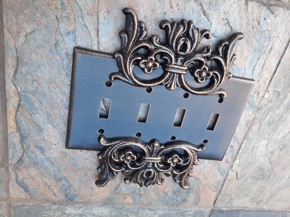 4 Toggle Switch Plate | PICK YOUR COLOR | Custom Quadruple Light Switchplate | Fleur de lis Four Toggle | Quad toggle switchplate