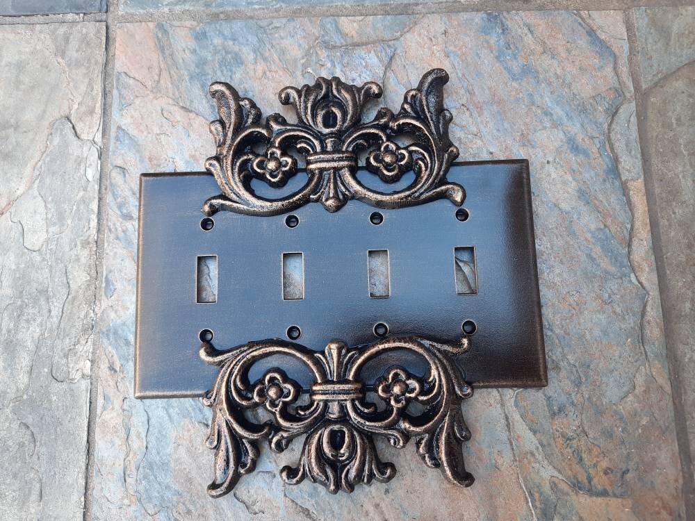 4 Toggle Switch Plate | PICK YOUR COLOR | Custom Quadruple Light Switchplate | Fleur de lis Four Toggle | Quad toggle switchplate