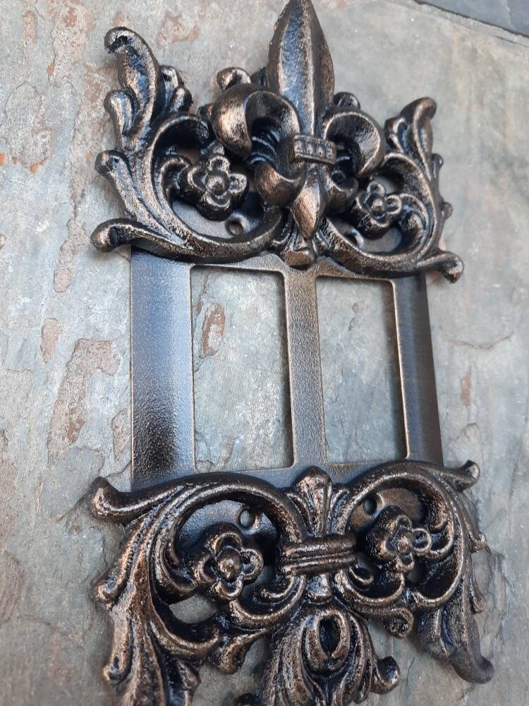2 Rocker Fleur De Lis Decorative Light Switch plate cover | PICK YOUR COLOR | Old World, Light Wall Plates. Double Rocker two gang metal