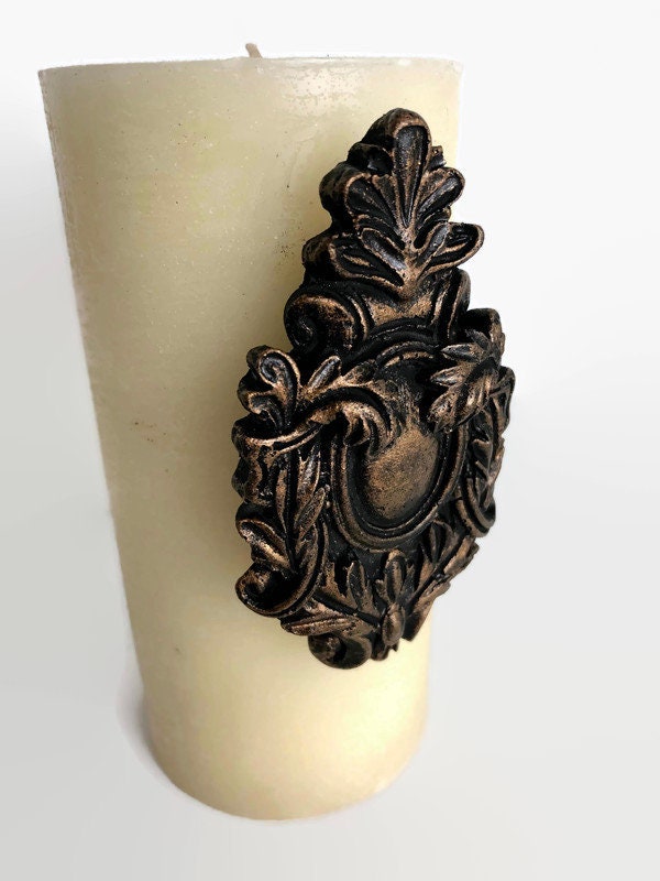 Two Shield candle pins for Pillar Candles - PICK YOUR COLOR - Old World, French Country, Tuscan, Medieval, Gothic decor.