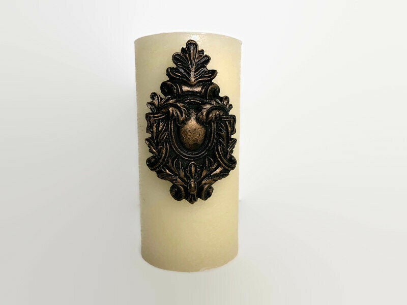 Two Shield candle pins for Pillar Candles - PICK YOUR COLOR - Old World, French Country, Tuscan, Medieval, Gothic decor.