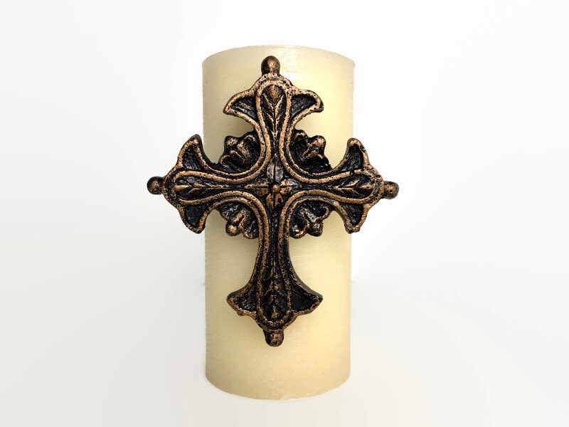 Cross Candle Pin for Pillar Candle. PICK YOUR COLOR. Fleur de Lis Crown Old World Tuscan Gift. Baptism Confirmation Gift. FleurDeLisJunkie