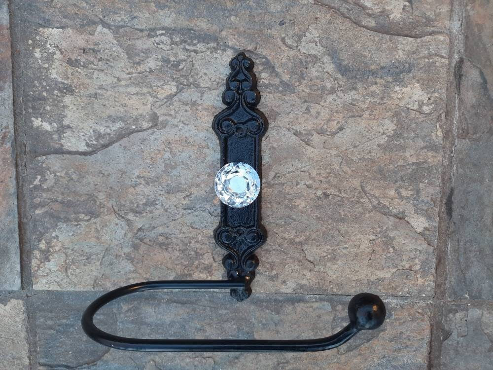 Toilet Paper Holder with Crystal Look Vintage Style Doorknob, Royal Medieval Gothic, Tuscan, Rustic Decor, TP Holder, Euro style, NEW