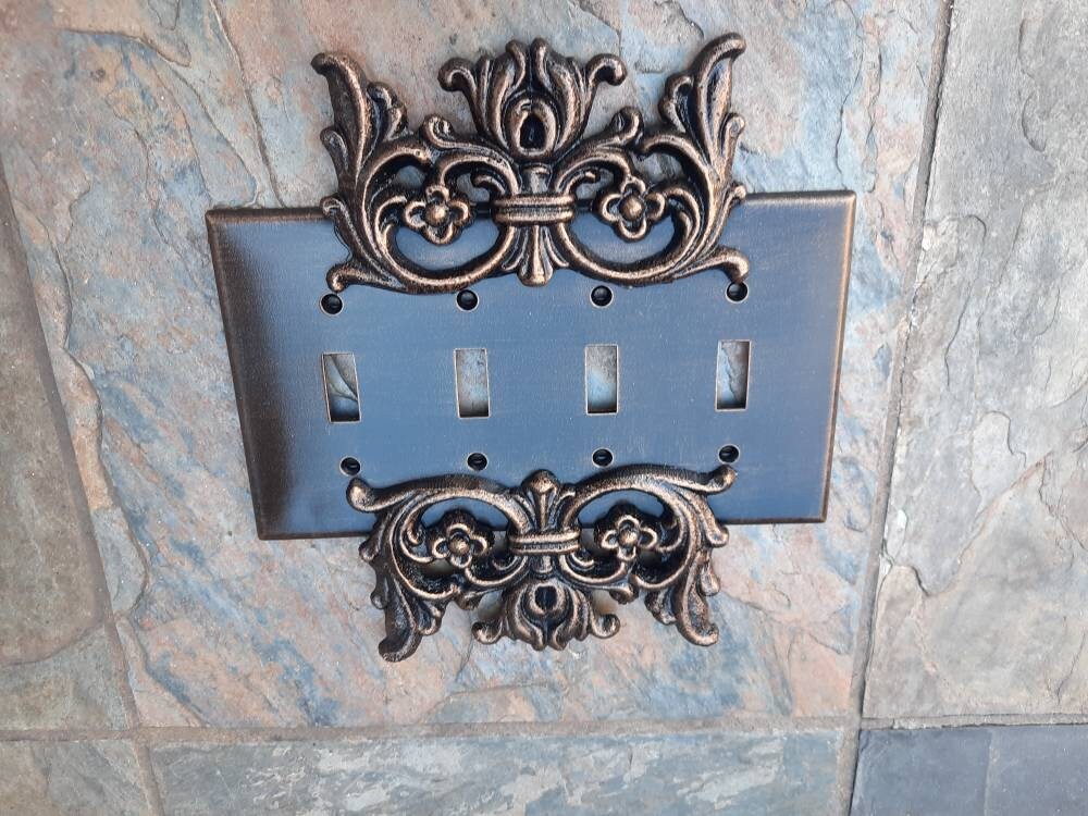 4 Toggle Switch Plate | PICK YOUR COLOR | Custom Quadruple Light Switchplate | Fleur de lis Four Toggle | Quad toggle switchplate