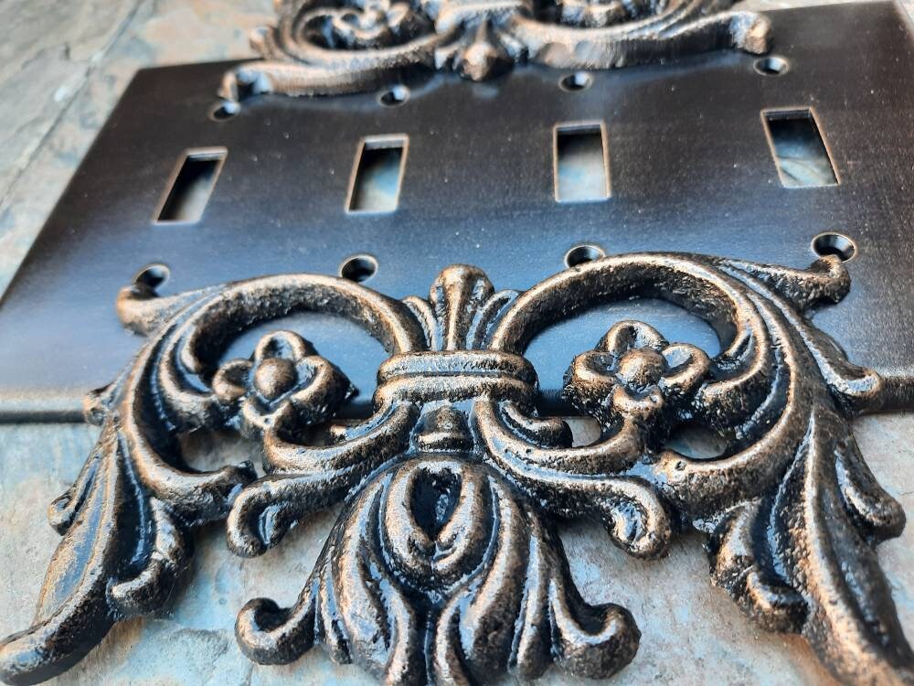 4 Toggle Switch Plate | PICK YOUR COLOR | Custom Quadruple Light Switchplate | Fleur de lis Four Toggle | Quad toggle switchplate