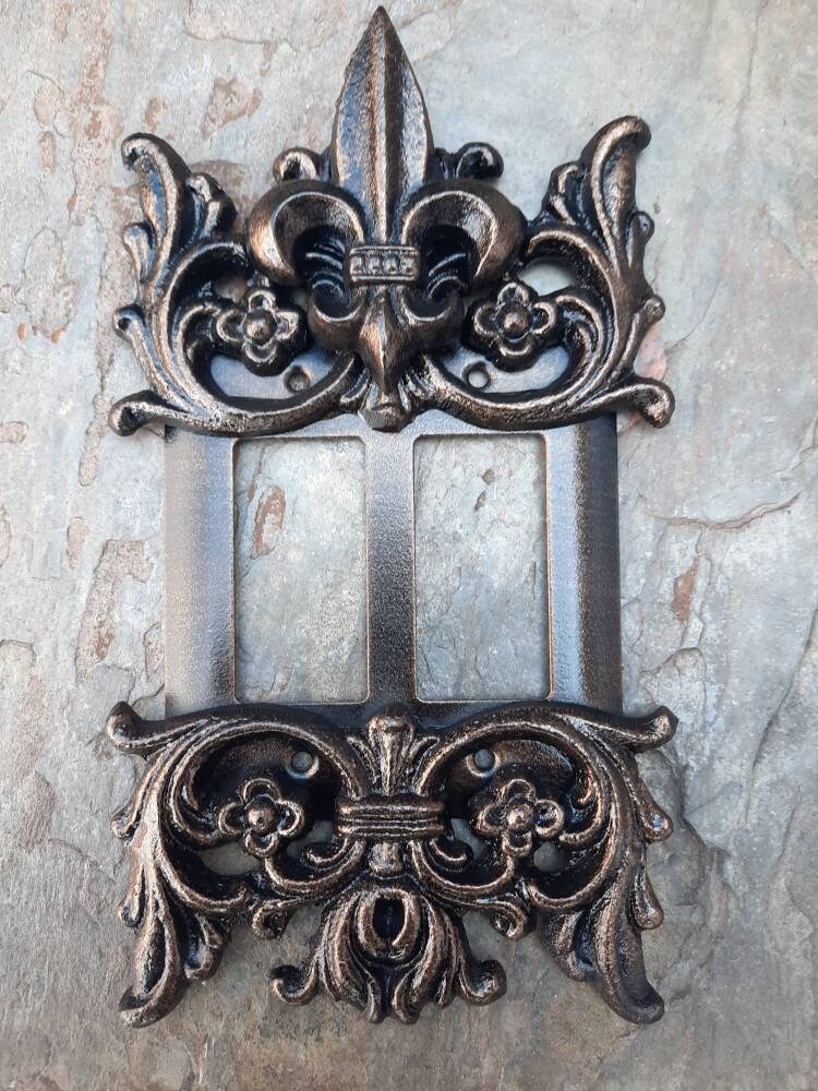 2 Rocker Fleur De Lis Decorative Light Switch plate cover | PICK YOUR COLOR | Old World, Light Wall Plates. Double Rocker two gang metal