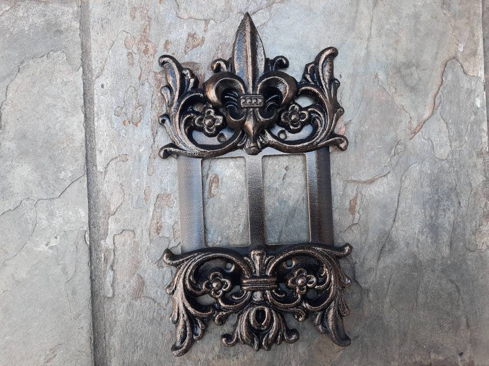 2 Rocker Fleur De Lis Decorative Light Switch plate cover | PICK YOUR COLOR | Old World, Light Wall Plates. Double Rocker two gang metal