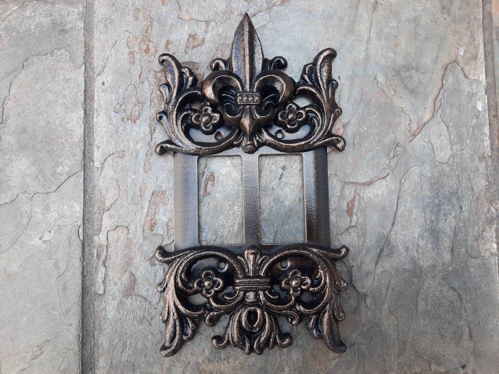 2 Rocker Fleur De Lis Decorative Light Switch plate cover | PICK YOUR COLOR | Old World, Light Wall Plates. Double Rocker two gang metal