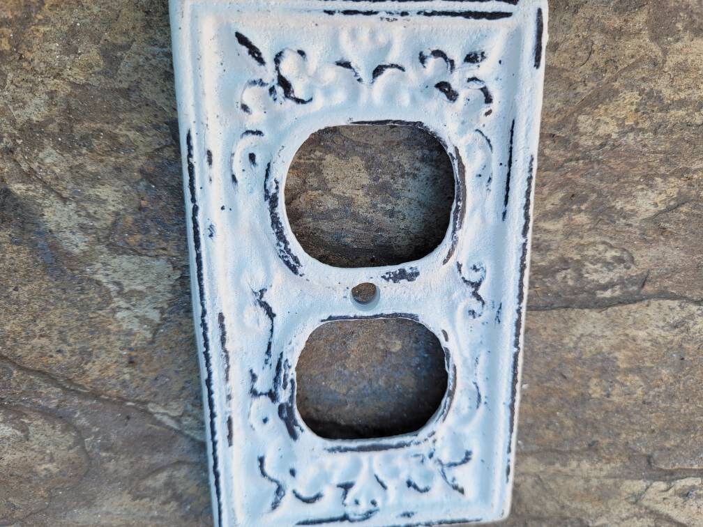 Metal Outlet Cover Plate | PICK YOUR COLOR | Cast Iron Plug Cover Switchplate | Lighting | shabby chic white | FleurDeLisJunkie | Fleur